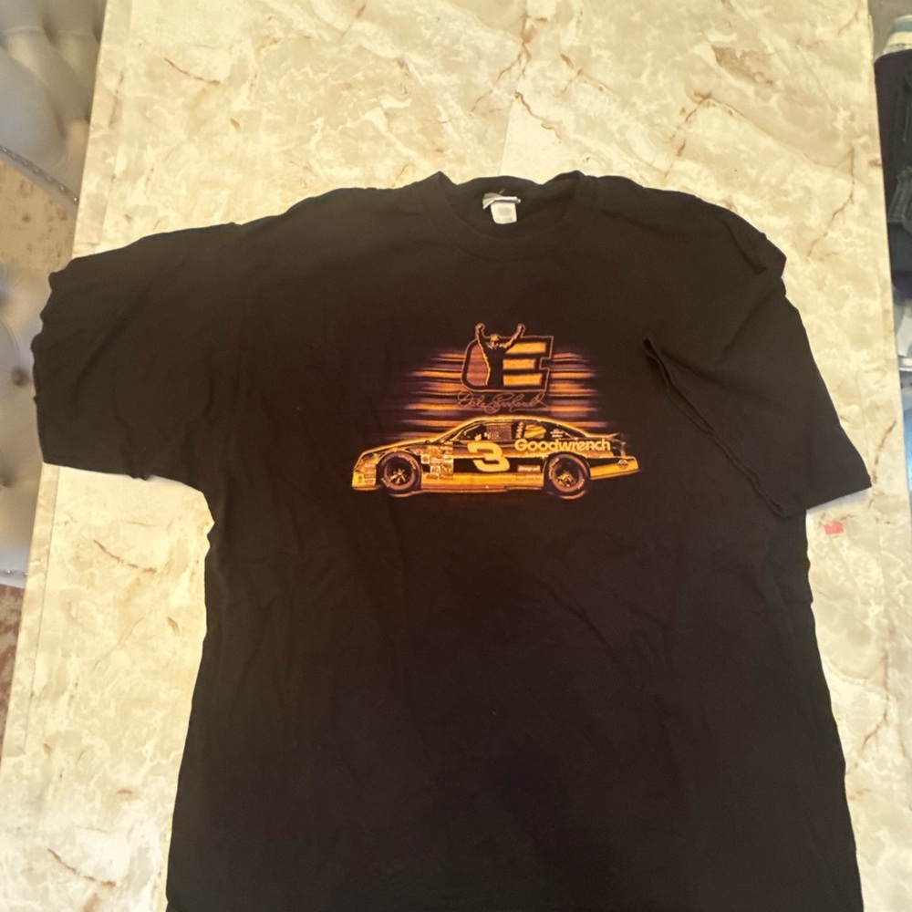 Black Graphic Racing Tee with Yellow Accent